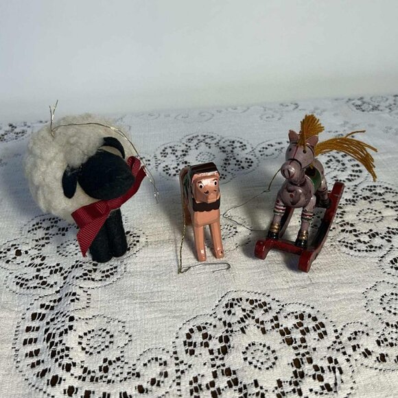 Vintage Lamb,  Lion & Rocking Horse Christmas ornaments - Picture 8 of 10
